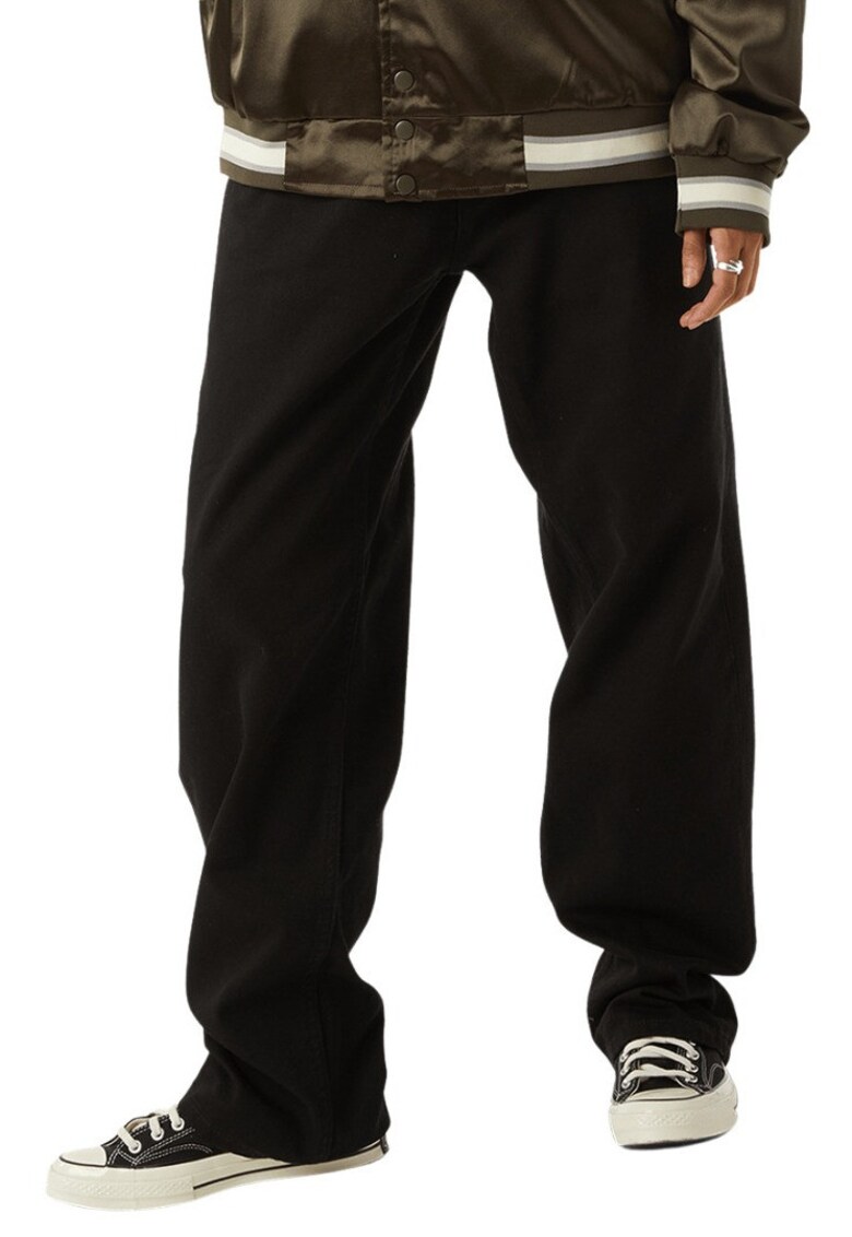 Pantaloni din denim cu aplicatie din piele
