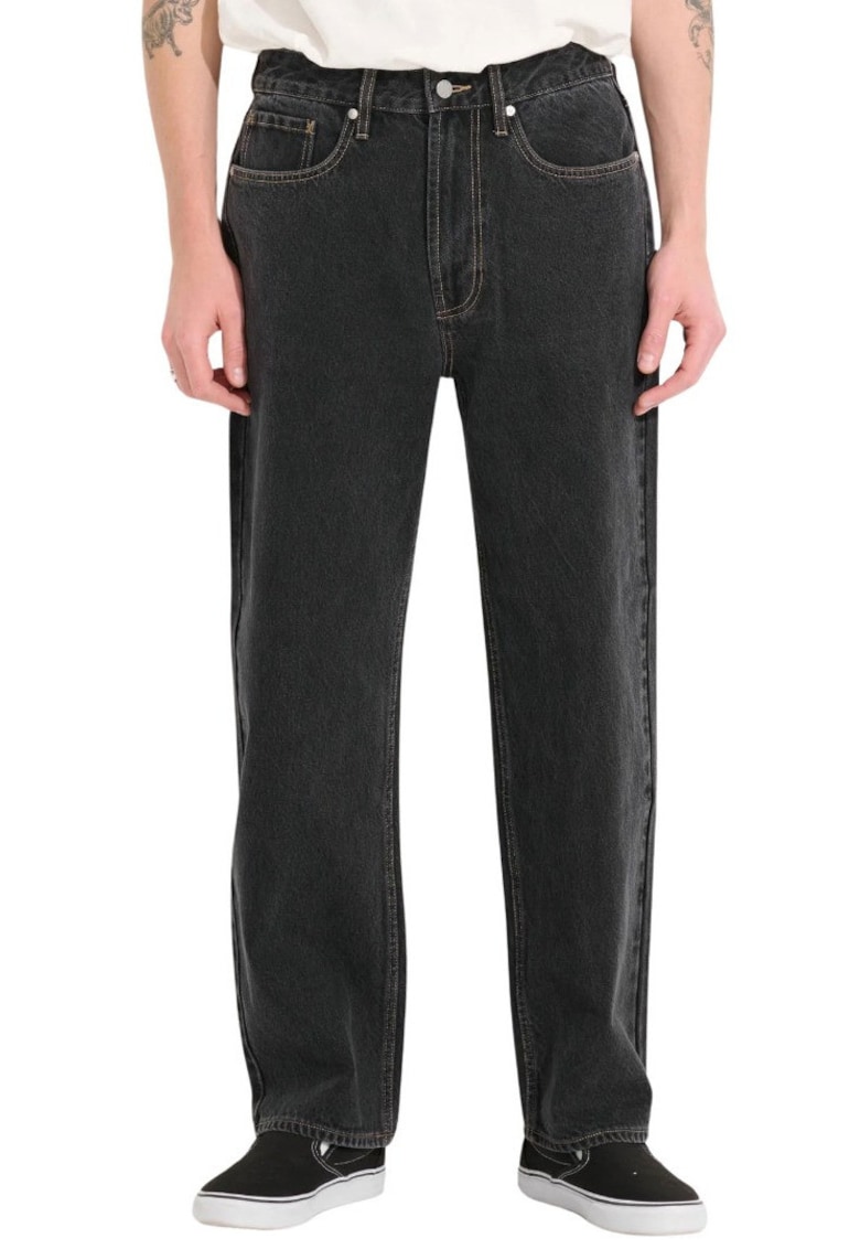 Blugi relaxed fit cu model uni si 5 buzunare