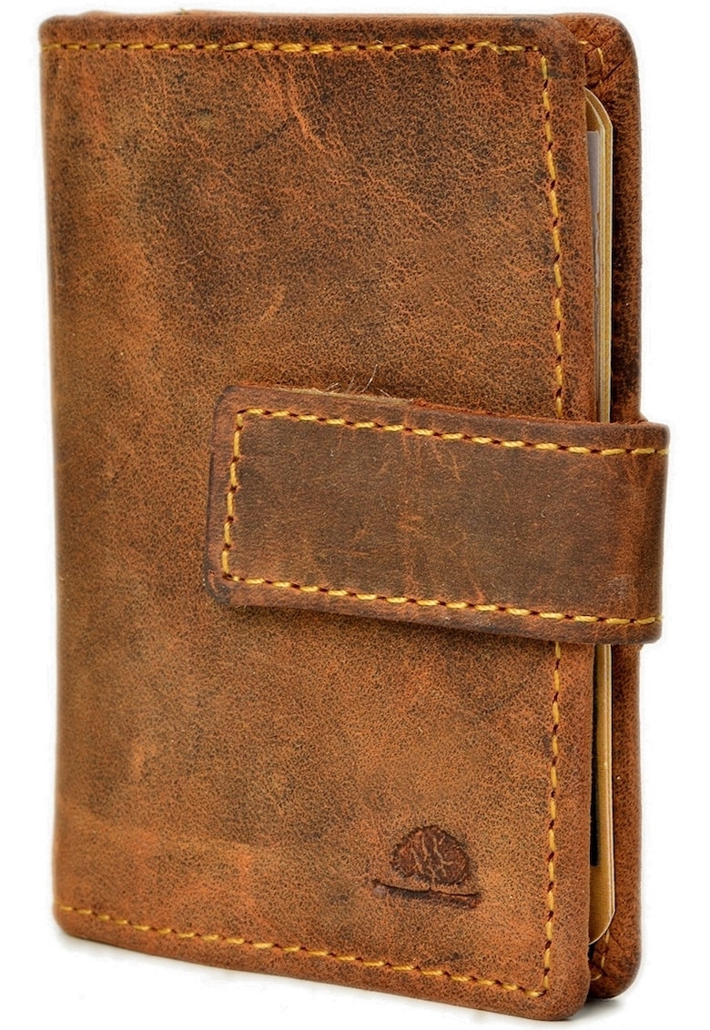 Portofel carduri unisex piele naturala maro 7 x 10 x 1.5 cm - Vintage-RFID -