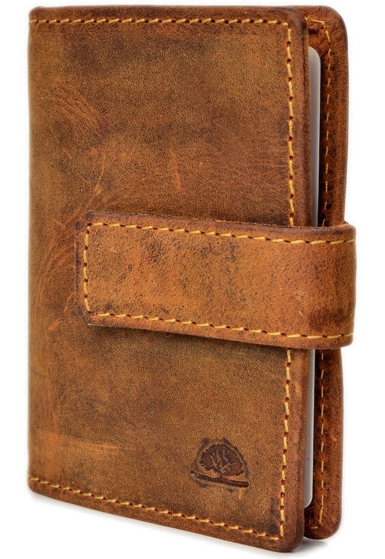 Portofel carduri unisex piele naturala maro antichizat 7 x 10 cm - Vintage -