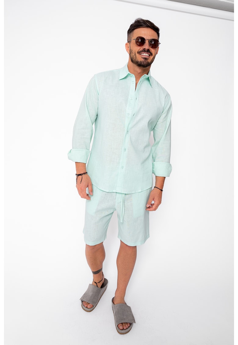 Set Lino 100% In camasa si pantalon scurt Premium Edition Mint 21743 - Verde menta