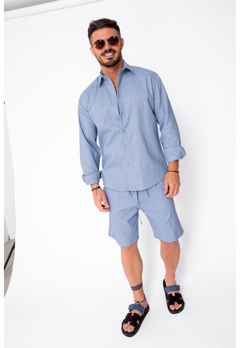 Set Lino 100% In camasa si pantalon scurt Premium Edition Storm Blue 21760 - Storm Blue