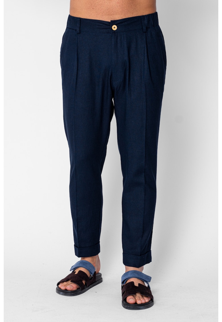 Pantaloni lungi cu nasture si tiv intors Navy 21773 - Bleumarin