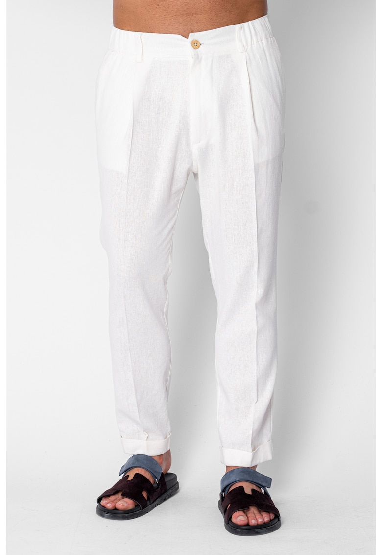 Pantaloni lungi cu nasture si tiv intors White 21769 - Alb optic