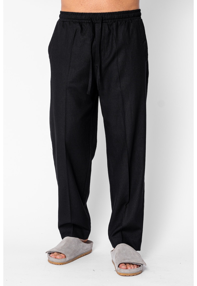 Pantaloni lungi drepti din IN cu snur Black 21792 - Negru