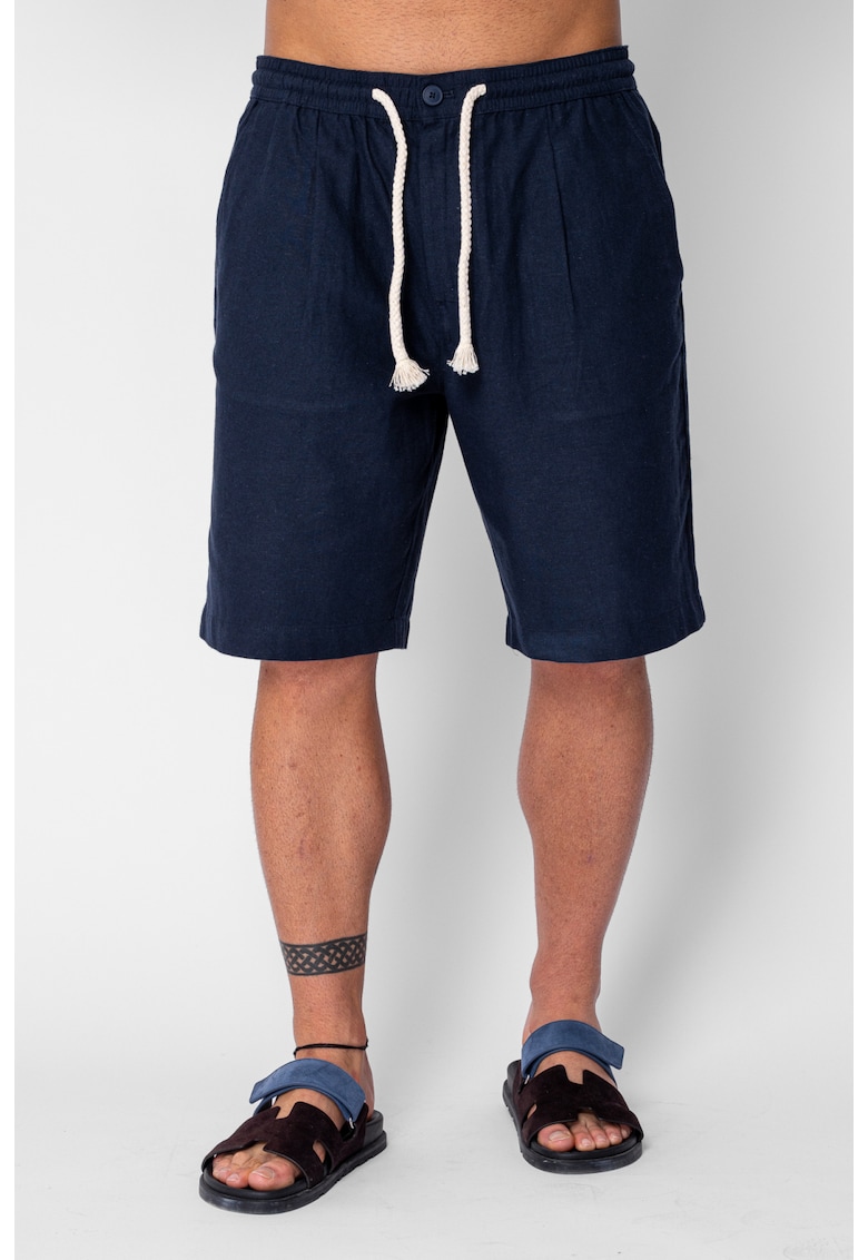 Pantaloni scurti din IN cu nasture si snur Navy 21797 - Bleumarin