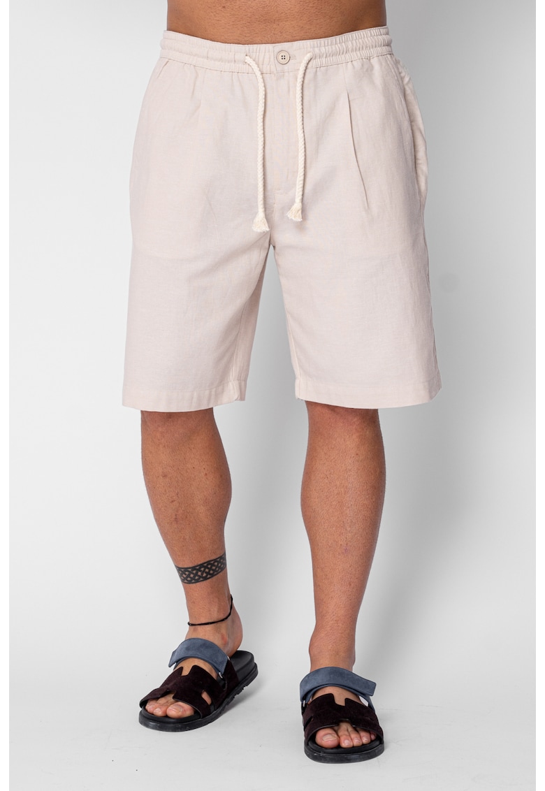 Pantaloni scurti din IN cu nasture si snur Beige 21801 - Bej