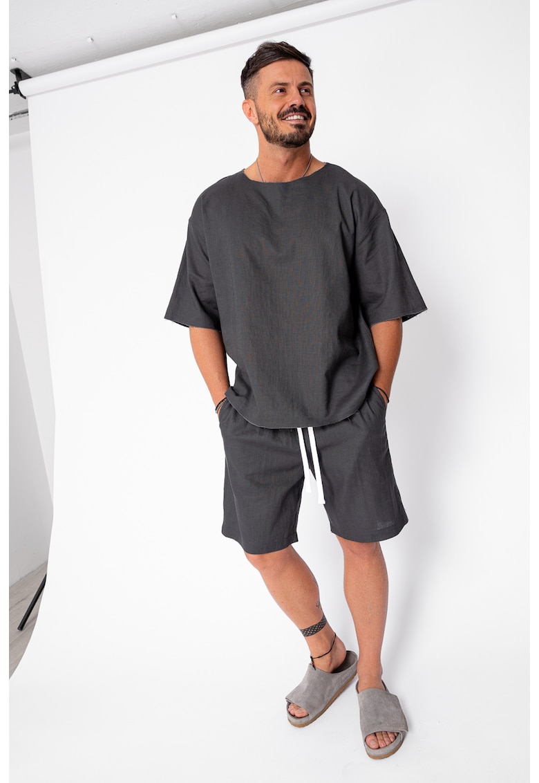 Set Lino 100% In Tricou si pantalon scurt Grey Anthracite Premium Edition New 21833