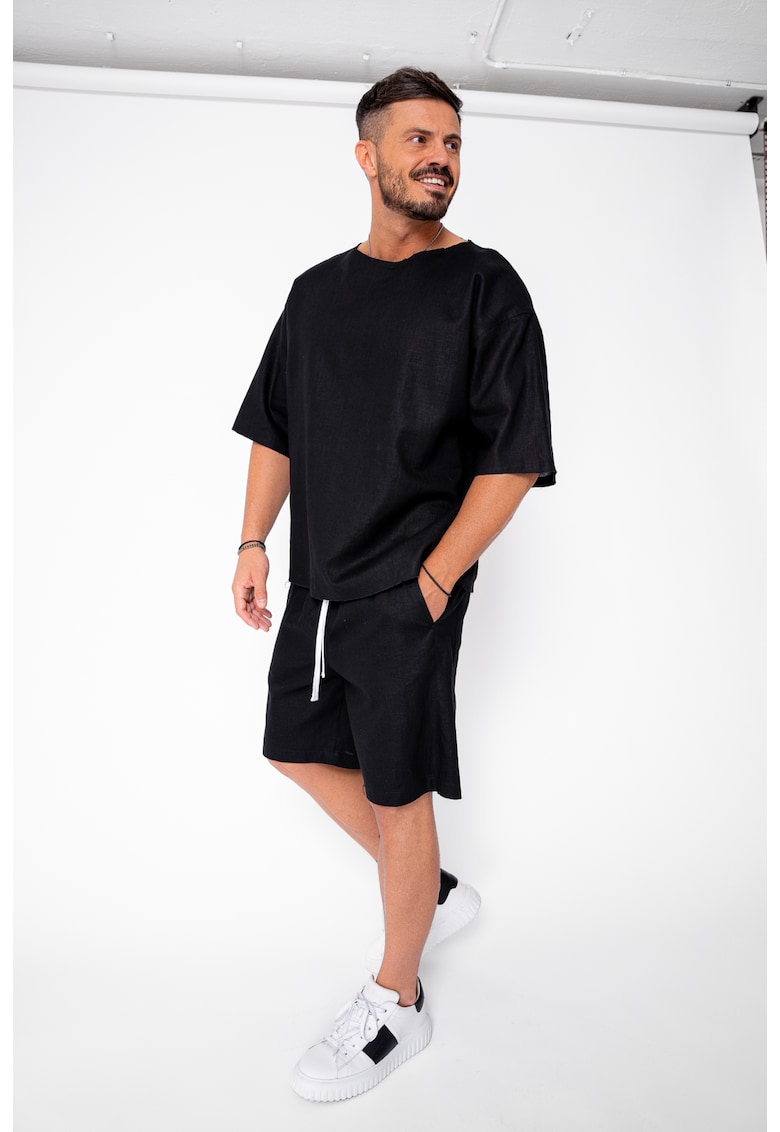 Set Lino 100% In Tricou si pantalon scurt Black Premium Edition New 21849 - Negru