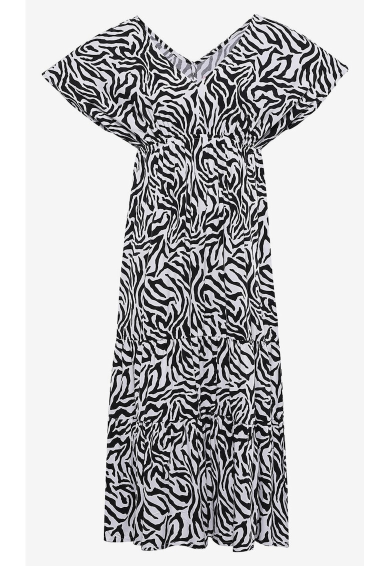 Rochie lunga cu maneci scurte si model bicolor