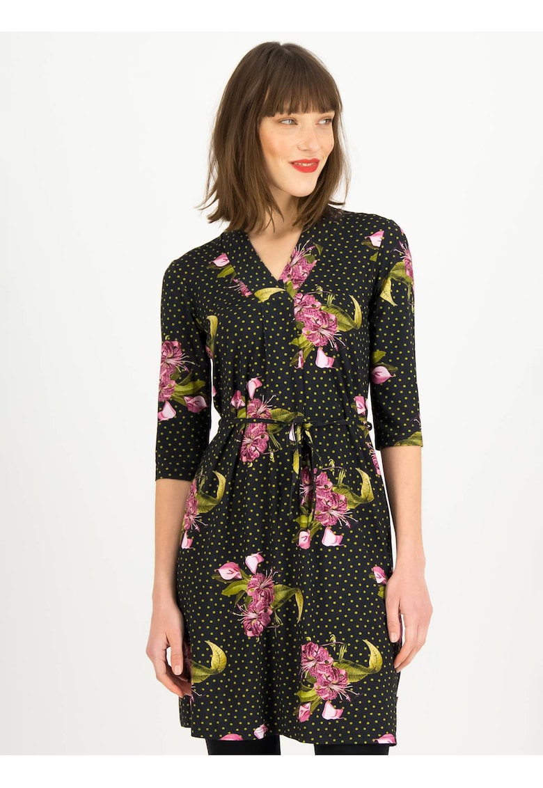 Rochie cu maneci trei sferturi si detaliile florale Me And Myself -