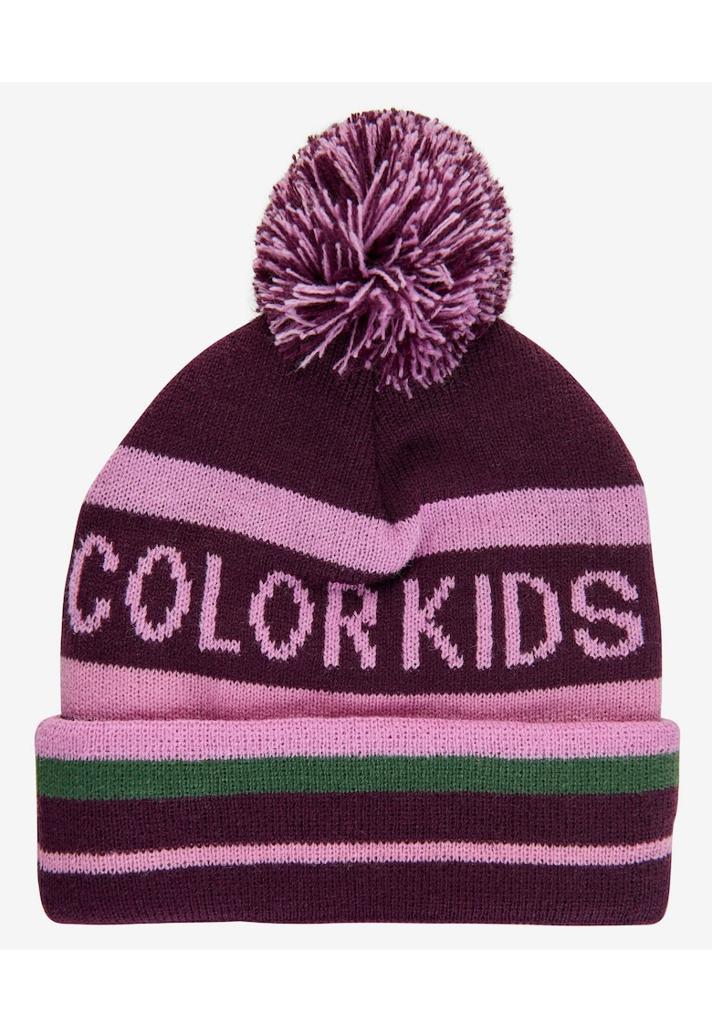 Caciula tricotata cu ciucure si design colorblock - - Violet/Roz orhidee
