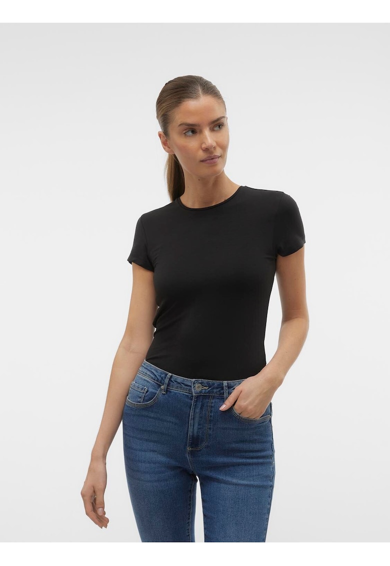 Tricou din amestec de lyocell cu decolteu la baza gatului -