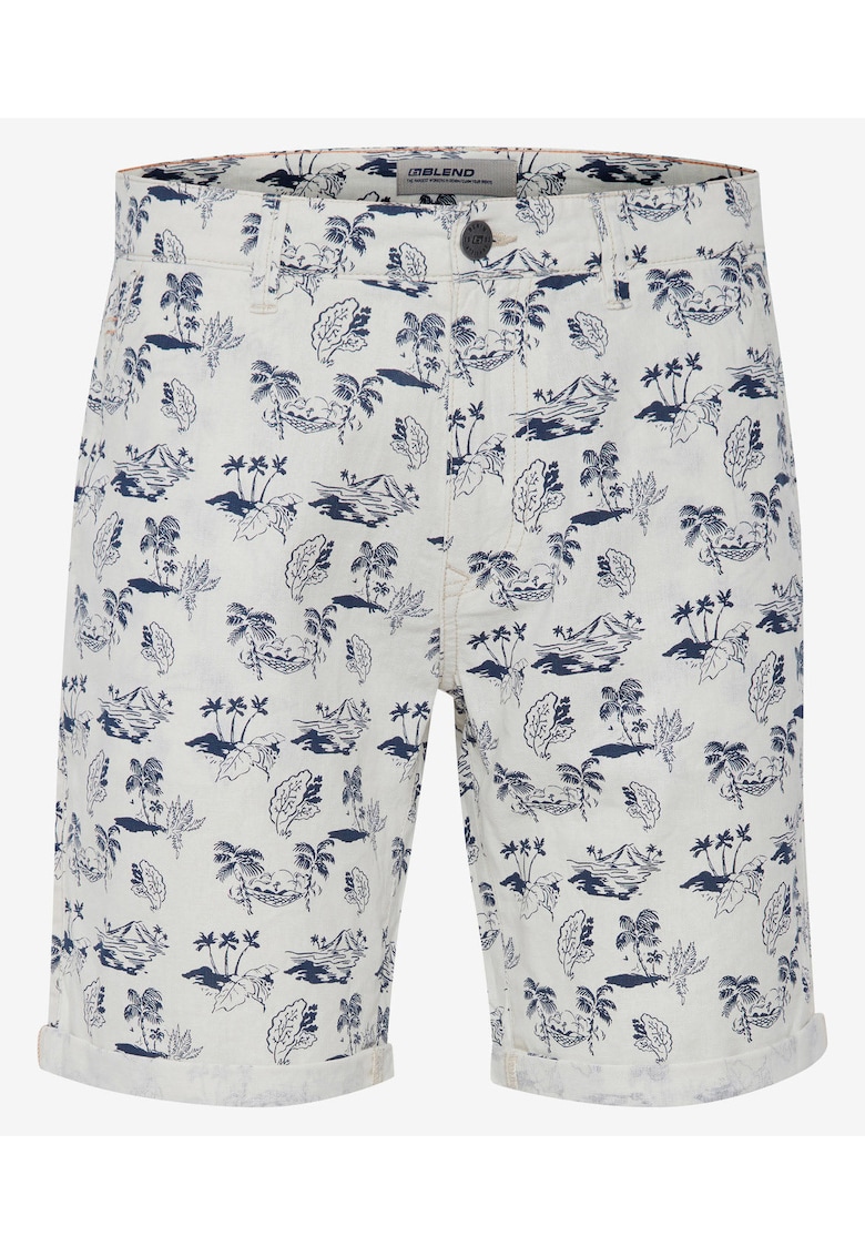 Pantaloni scurti din amestec de in si bumbac cu imprimeu tropical -
