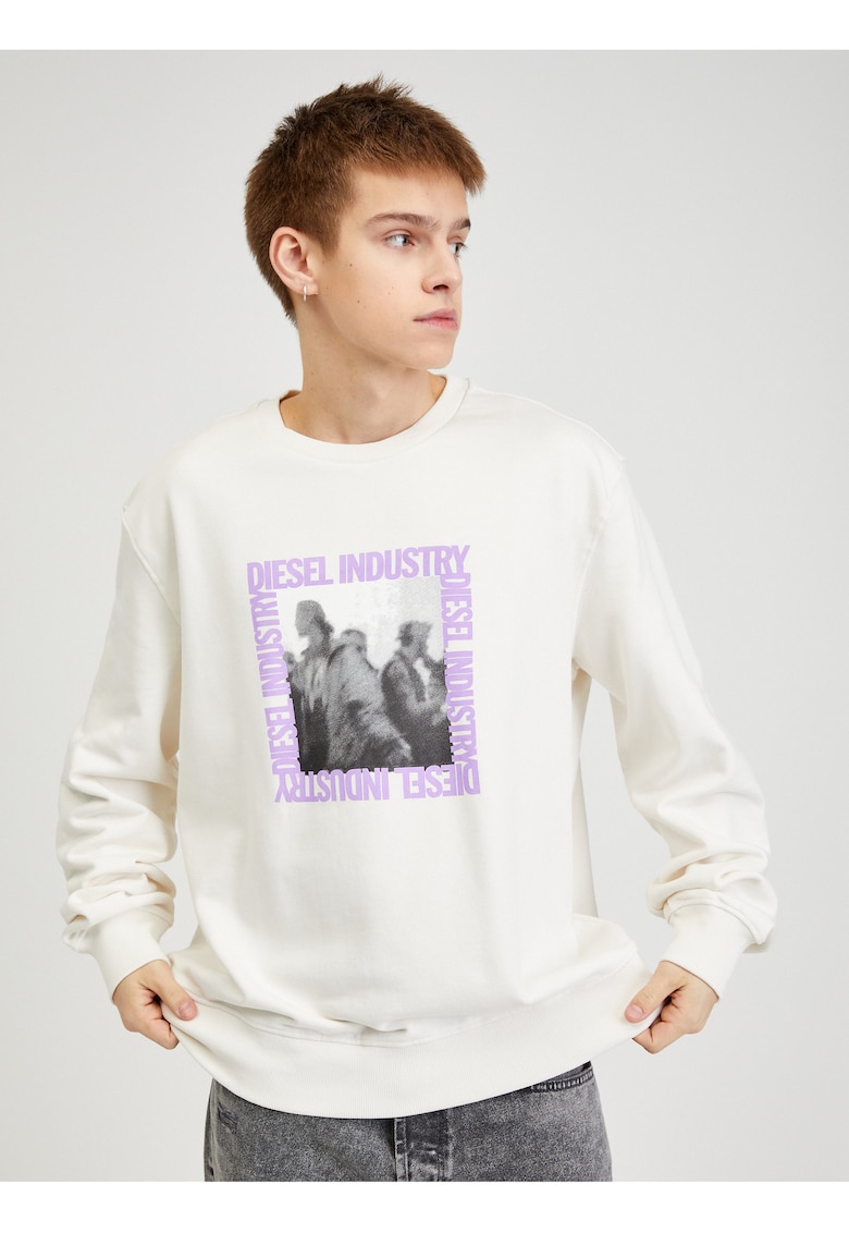 Bluzon lejer din bumbac cu model grafic si logo