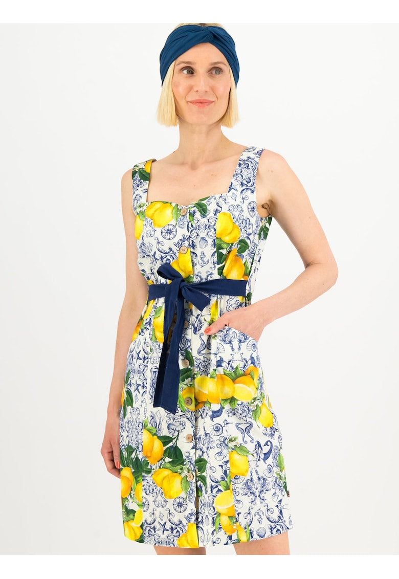 Rochie evazata din amestec de bumbac organic - cu imprimeu cu lamai