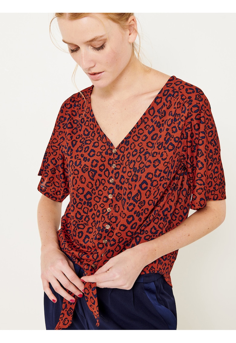 Bluza cu imprimeu leopard si decolteu in V -