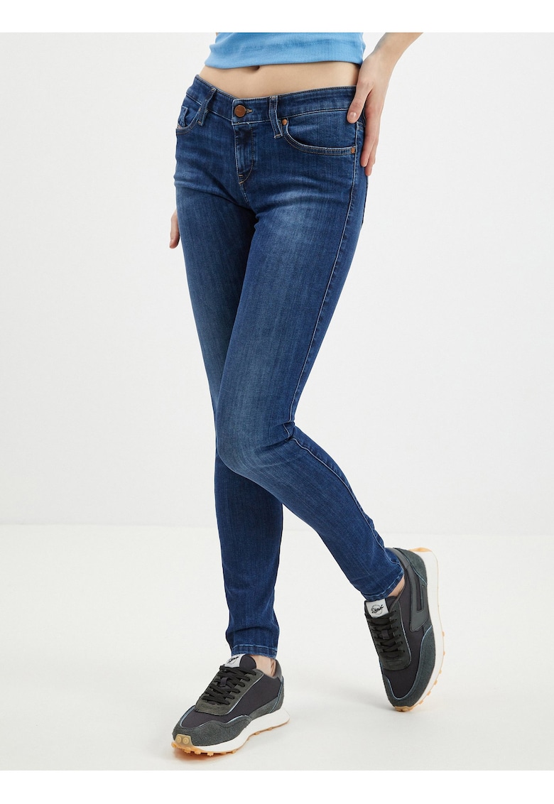 Blugi uni skinny cu talie medie