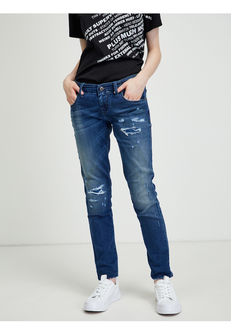 Blugi slim fit cu aspect deteriorat Grupee -