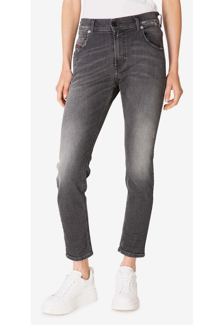 Blugi slim fit crop cu talie inalta