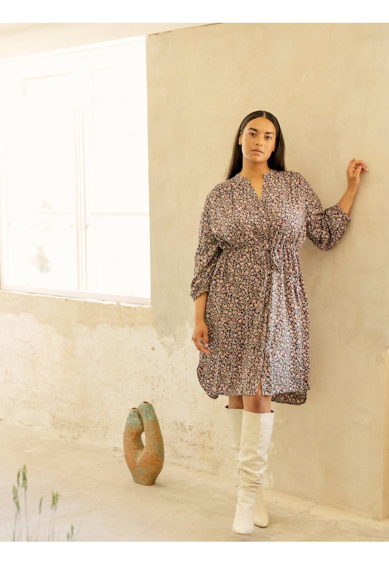 Rochie cu print floral si cordon in talie