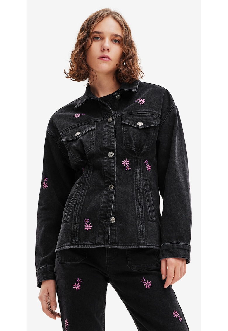Jacheta din denim cu imprimeu floral -