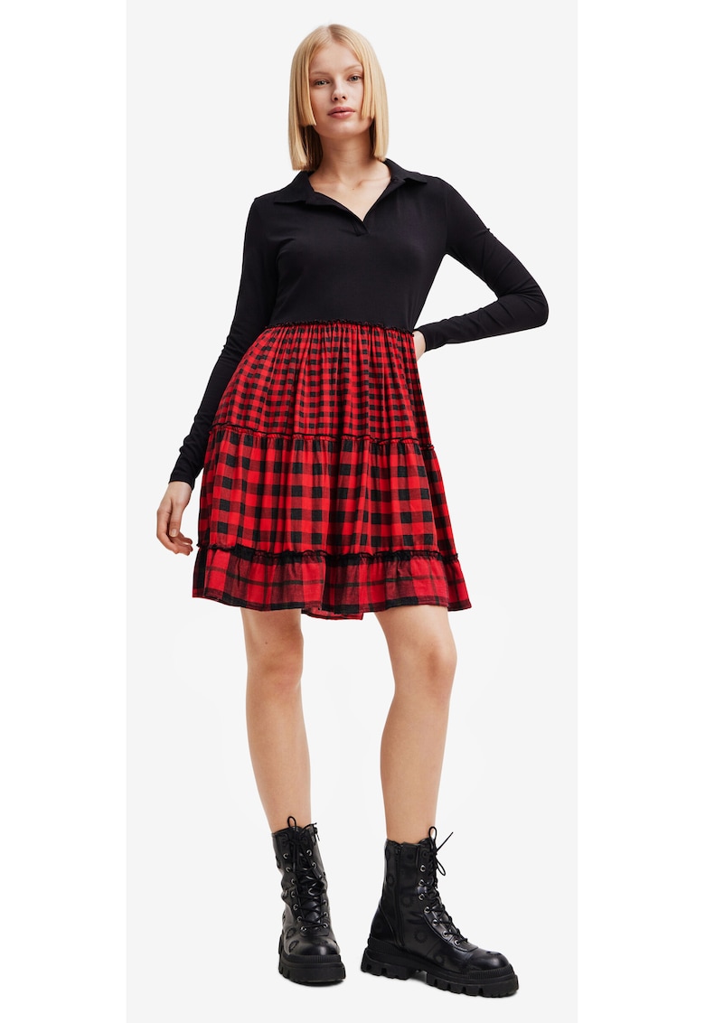 Rochie combi cu detalii gingham Harryst - Rosu/Negru