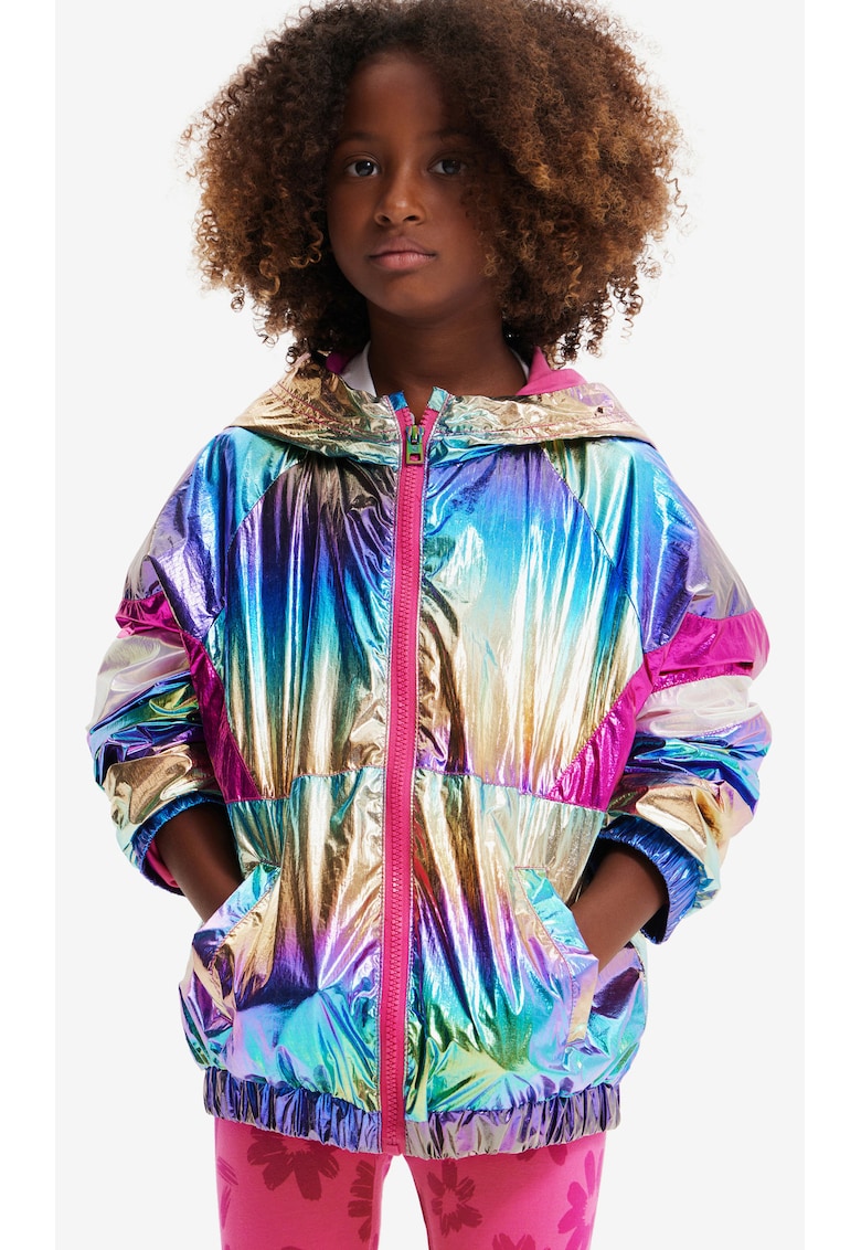 Jacheta holografica cu gluga Rainbow -