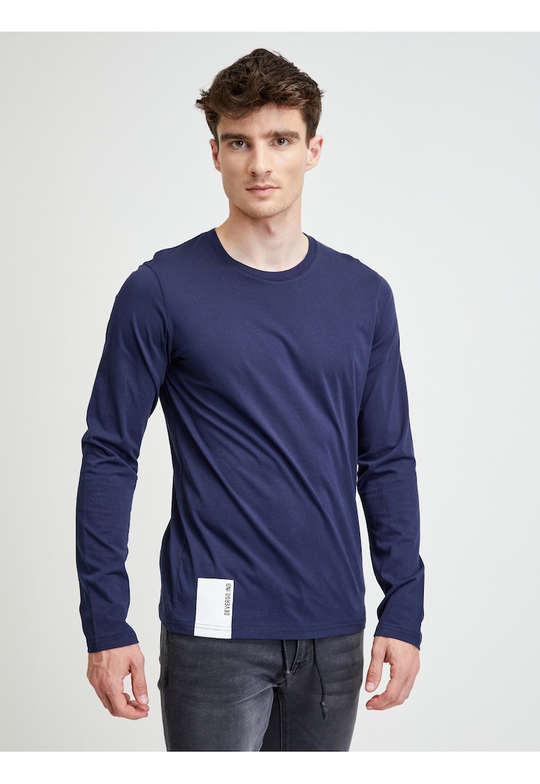 Bluza din bumbac cu decolteu la baza gatului si model uni -