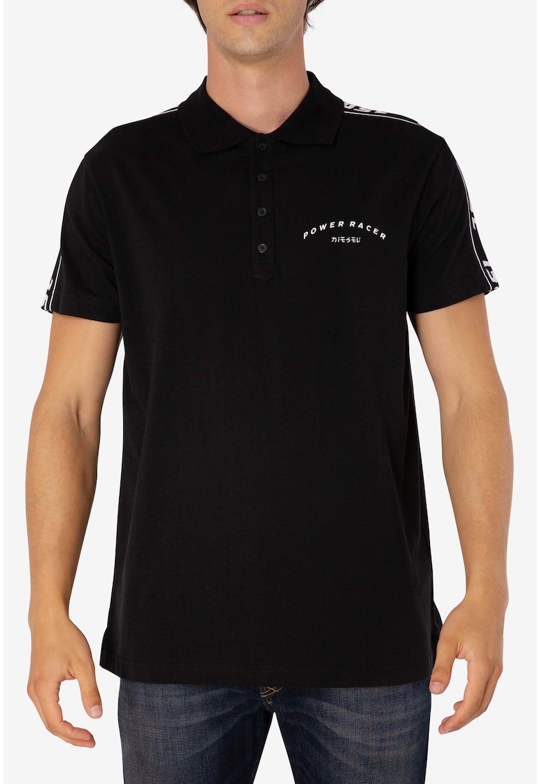 Tricou polo din amestec de bumbac cu model uni si logo -