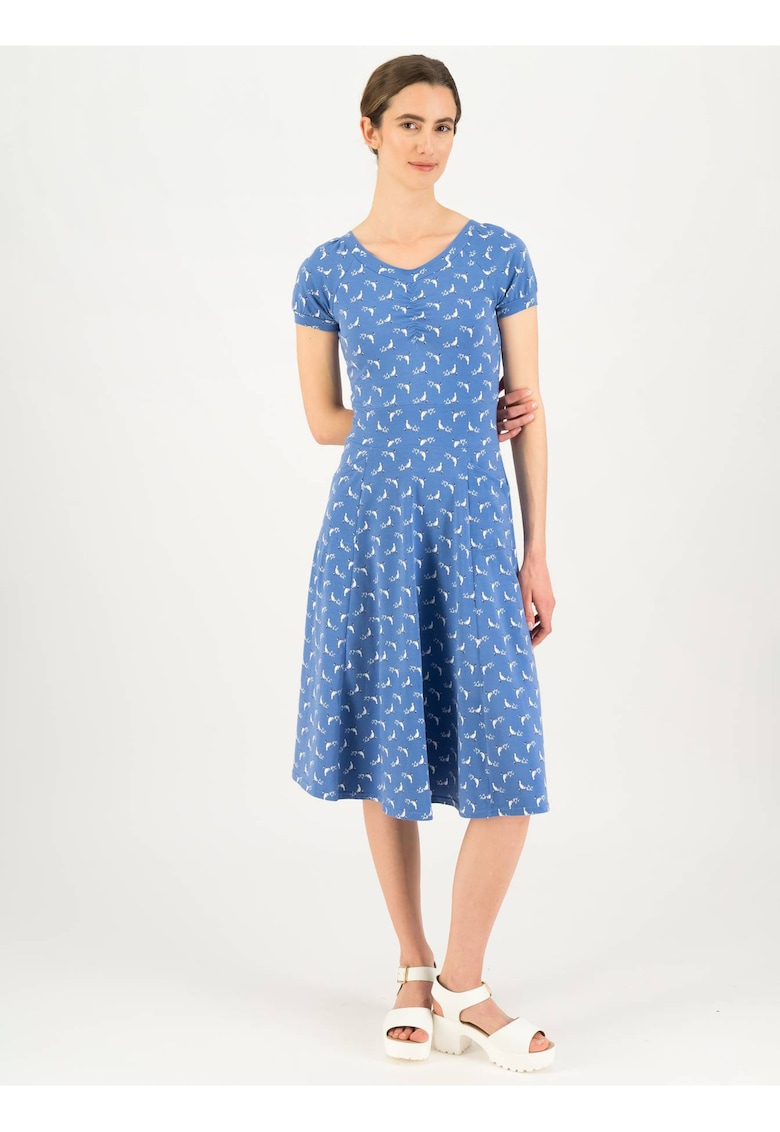 Rochie midi cu imprimeu cu pasari -