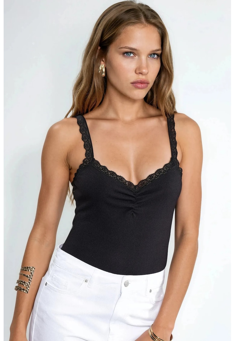Maiou decolteu in V - elegant - negru - material tricotat