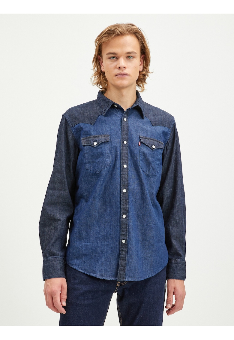 Camasa din denim cu buzunare aplicate -