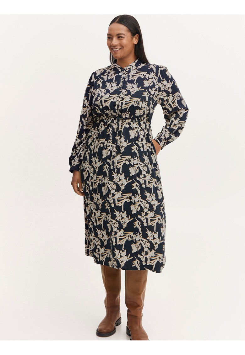 Rochie midi cu imprimeu floral si buzunar -