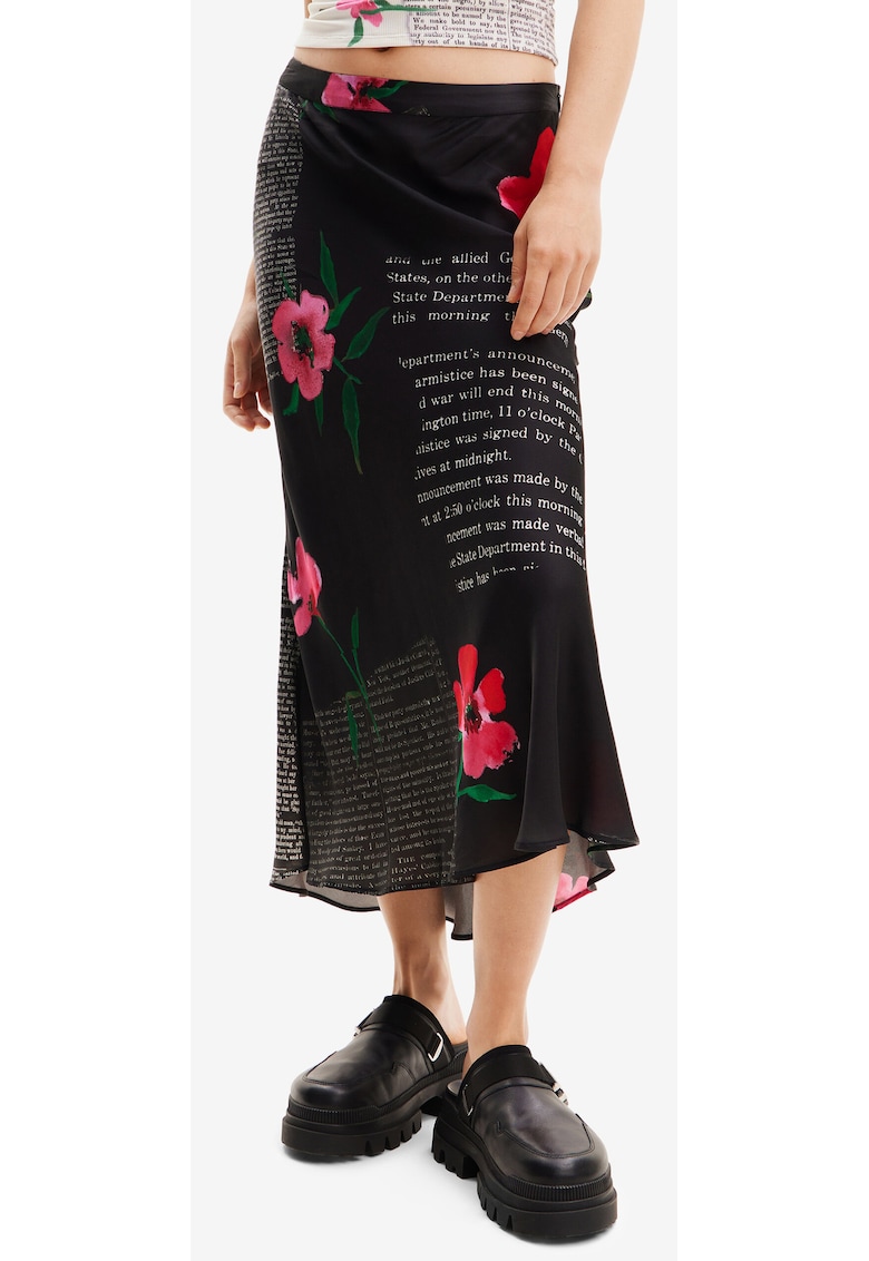 Fusta midi asimetrica cu imprimeu floral