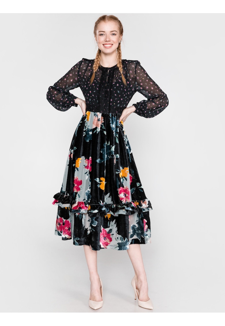 Rochie cu motiv floral si maneci bufante -