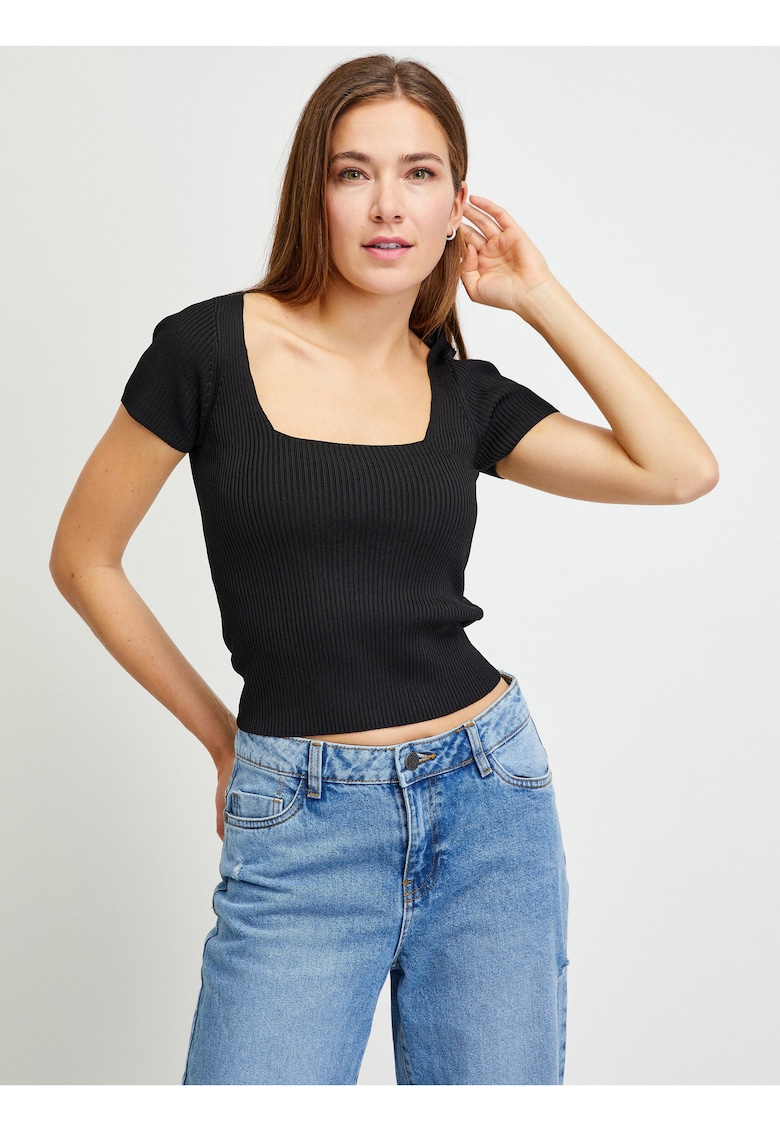 Tricou crop cu decolteu patrat -