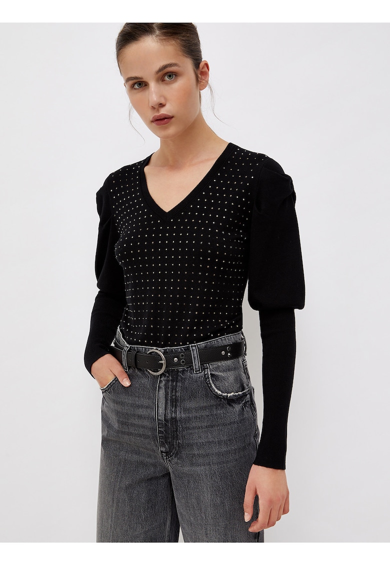 Bluza cu maneci bufante si paiete aplicate