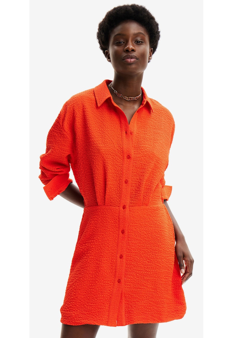 Rochie-camasa cu croiala in A si aspect texturat Milwaukee -