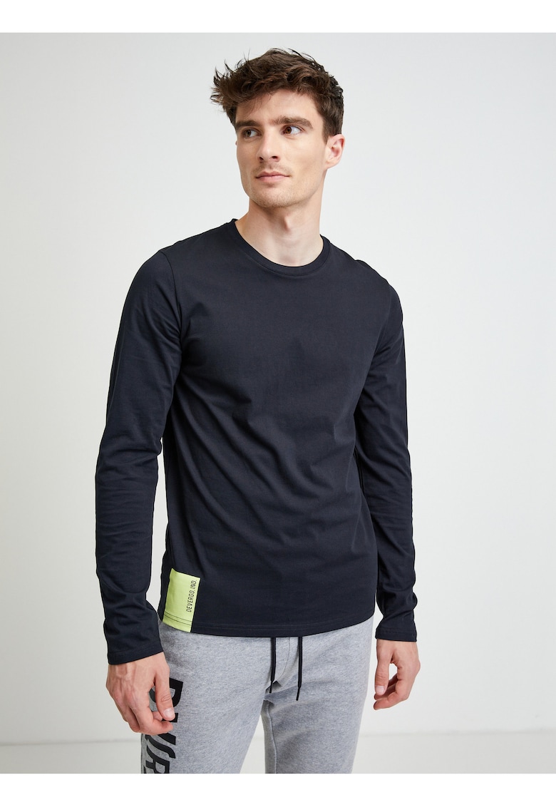 Bluza din bumbac cu model uni si decolteu la baza gatului