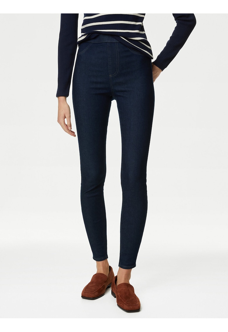 Colanti cu talie inalta si aspect de denim - 44-Long