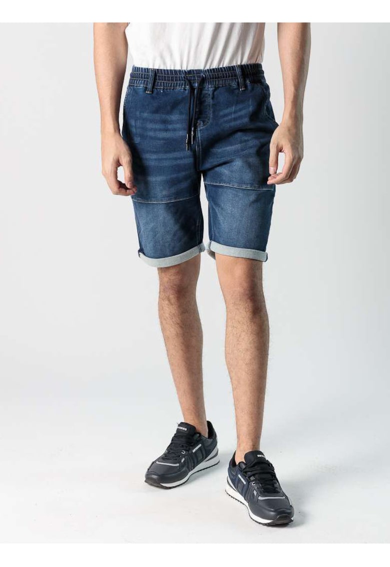 Pantaloni scurti din denim cu talie elastica si snur -