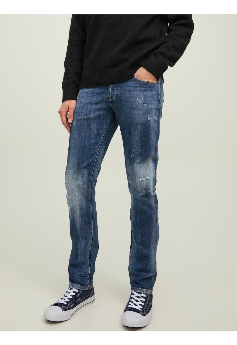 Blugi slim fit cu aspect deteriorat