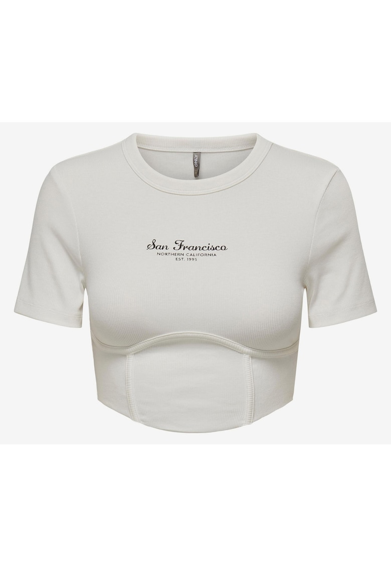 Top crop cu imprimeu text Lola