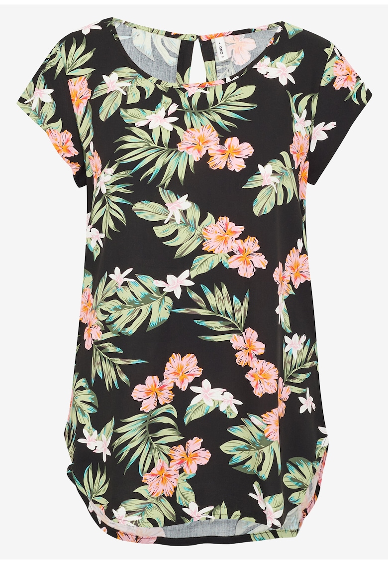 Bluza cu maneci scurte si imprimeu floral