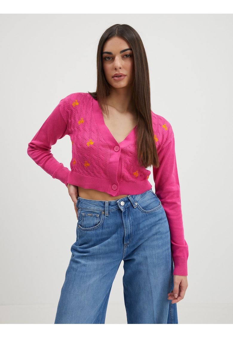 Cardigan crop cu detalii brodate
