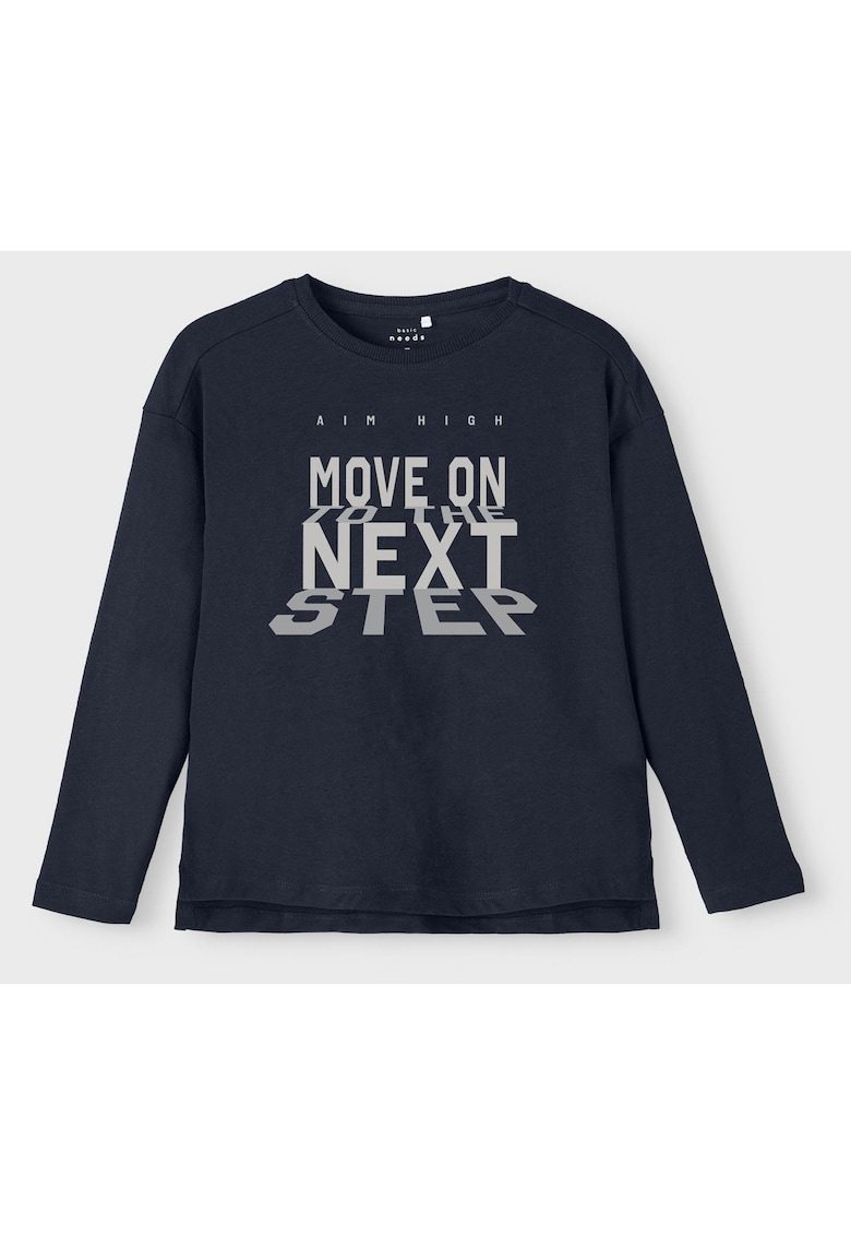 Bluza cu maneca lunga din bumbac cu imprimeu text