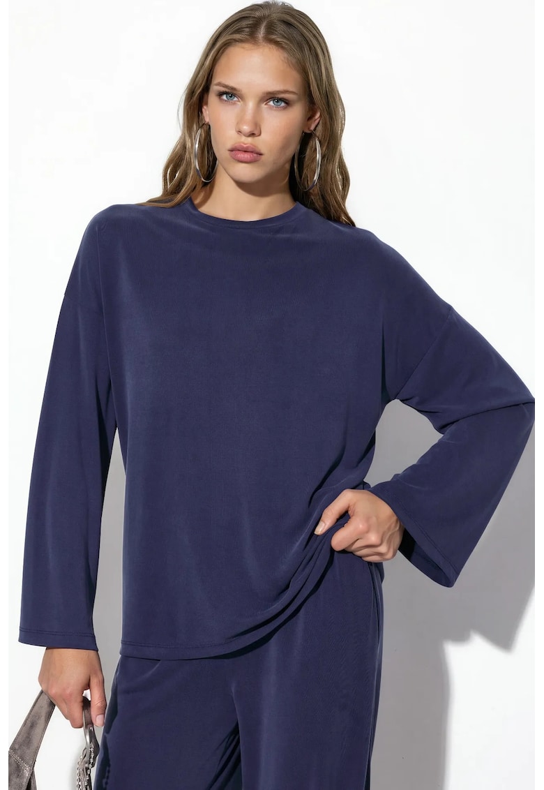 Bluza dama - croiala lejera - maneca lunga - albastru marin - modal si poliester -