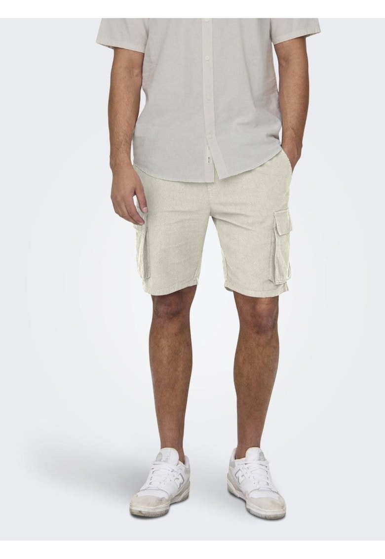 Pantaloni scurti din amestec de in si bumbac cu buzunare laterale