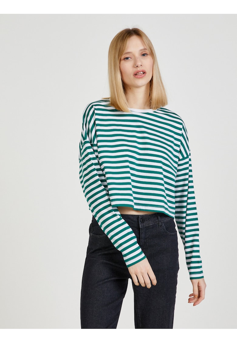 Bluza scurta din bumbac cu model in dungi -